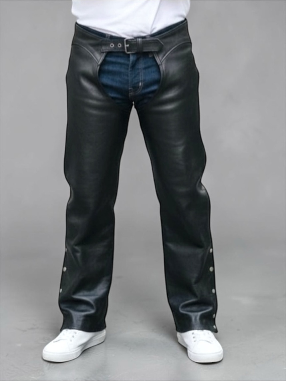 Leather Gallery Men’s XXL Black Leather Motorcycle Chaps